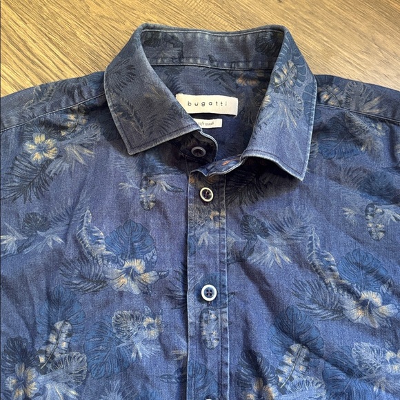 Bugatti | Dark Blue Hawaiian Themed Long Sleeve Button Up Shirt Size Medium - Picture 10 of 14